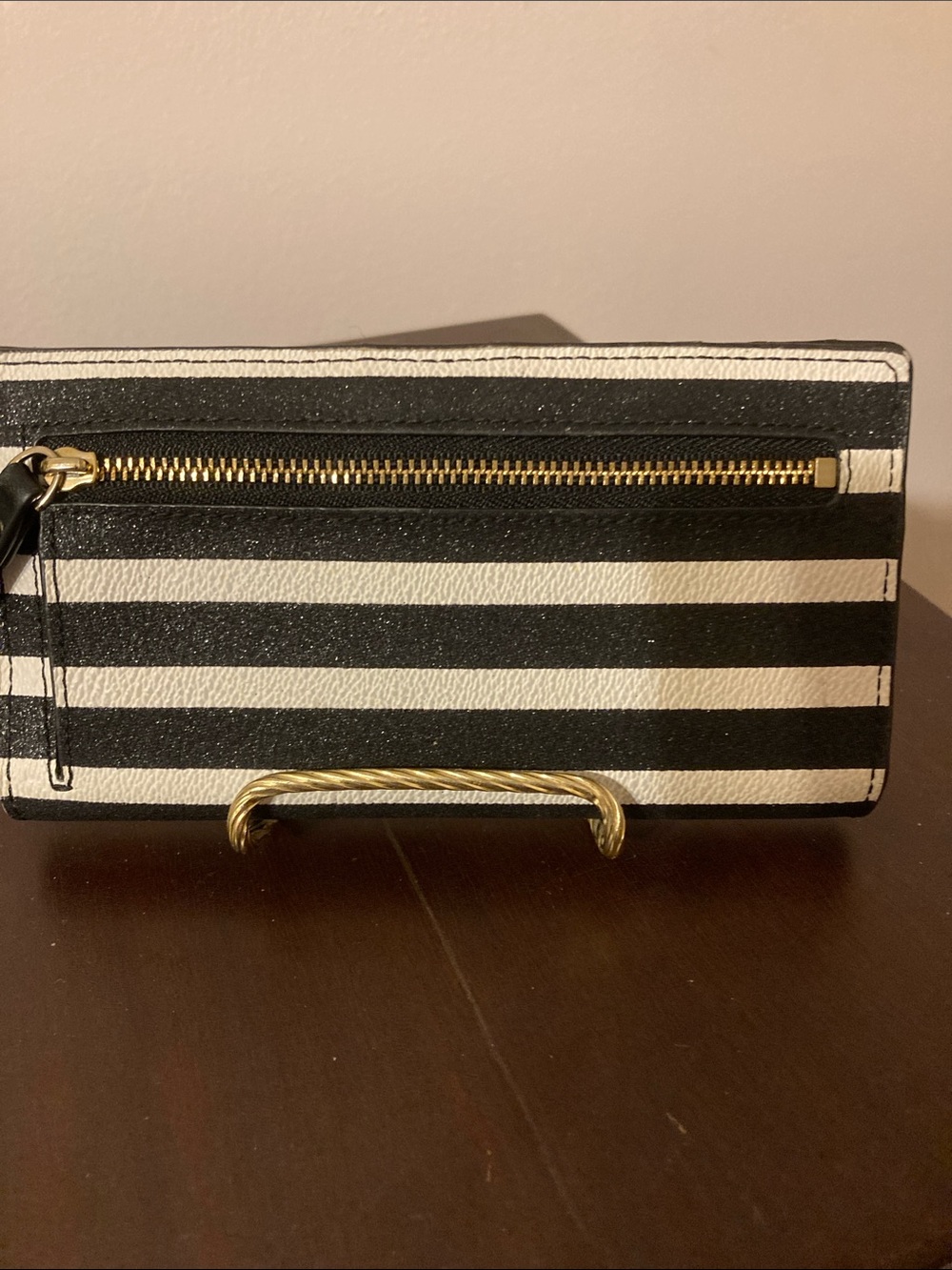 kate spade Black Glitter & Sandy Beach Striped Stacy Long Wallet w/storybook. - Picture 3 of 16